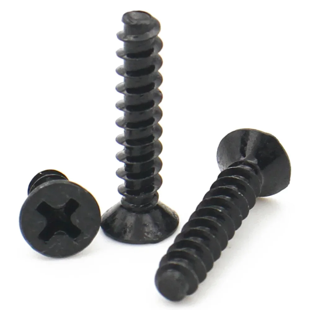 50-500pcs Black Carbon Steel M1 M1.2 M2 M2.3 M2.6 M3 M4 Mini Screw Cross Recessed Countersunk Head Self-tapping Screw