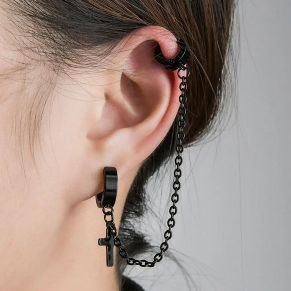

1PC Women Men's Stainless Steel Dropping Earrings Piercing Black/Silver Color Cross Gothic Punk Rock Style Pendientes Mujer Moda