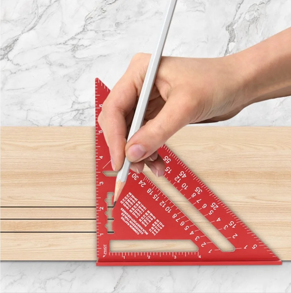7/12 Zoll Aluminium-Dreieckslineal, Tischler-Messlayout-Werkzeug, quadratischer und metrischer/impernischer Winkelmesser für die Holzbearbeitung – Detail 3