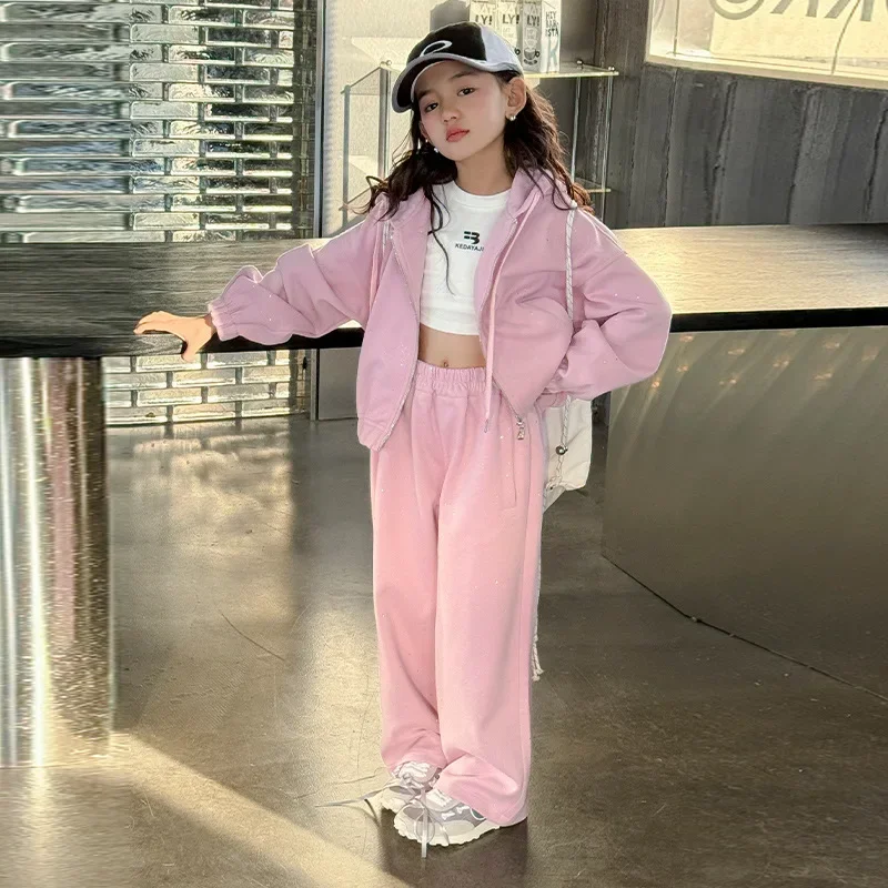 Baby Girl Clothes Suit Autumn Suit 2024 New Fashion Women Big Children Sports Fashion Comfort Hoodie Two-piece Set