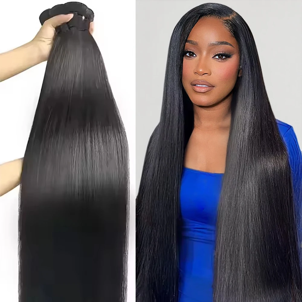 

32 40-дюймовые прямые пучки человеческих волос, девственные необработанные волосы, 3 4 пучка, 100% бразильское плетение, наращивание человеческих волос