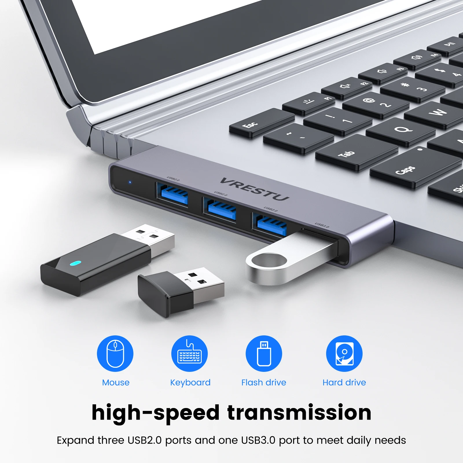 USB3.0 2.0 Hub Extender 4 Port Hab Charge USB Expansion High Speed OTG Convertor Portable Docking Station for PC Computer Laptop