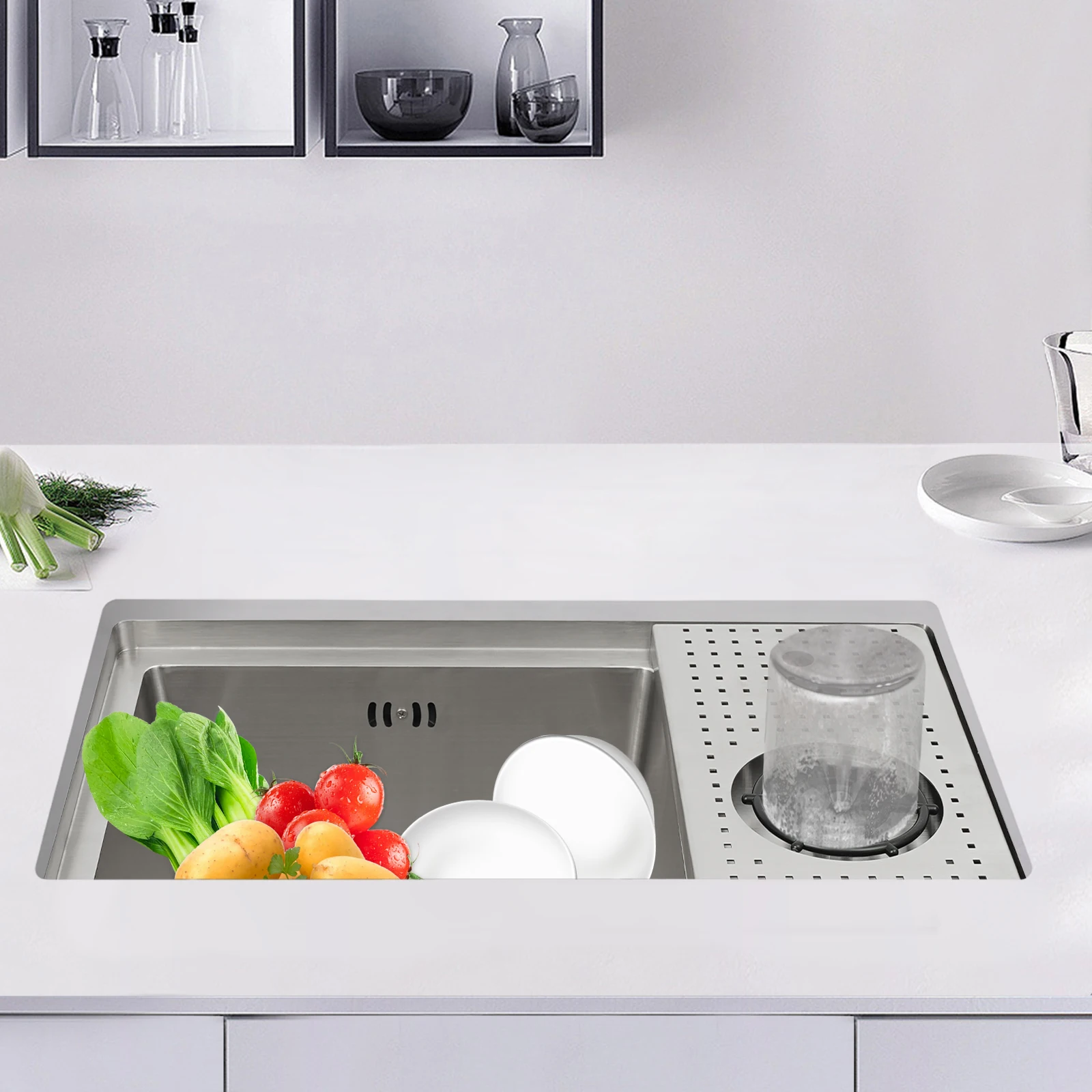 22.83*14.02*Inch Kitchen Sink W/ Cup Washer and Chopping Board Stainless Steel Kitchen Sink, Stainless Steel Sink