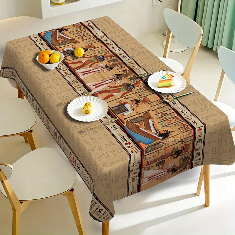 Toalha de mesa impermeável com símbolos hieroglíficos do antigo Egito, decoração de mesa, toalha de cozinha reutilizável, decoração