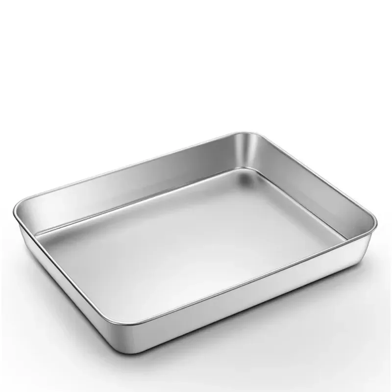 High Quality Silver Stainless Steel Food Grade Anti Deformation Heavy Duty Multi Size Deep Baking Pan Biscuit Tray