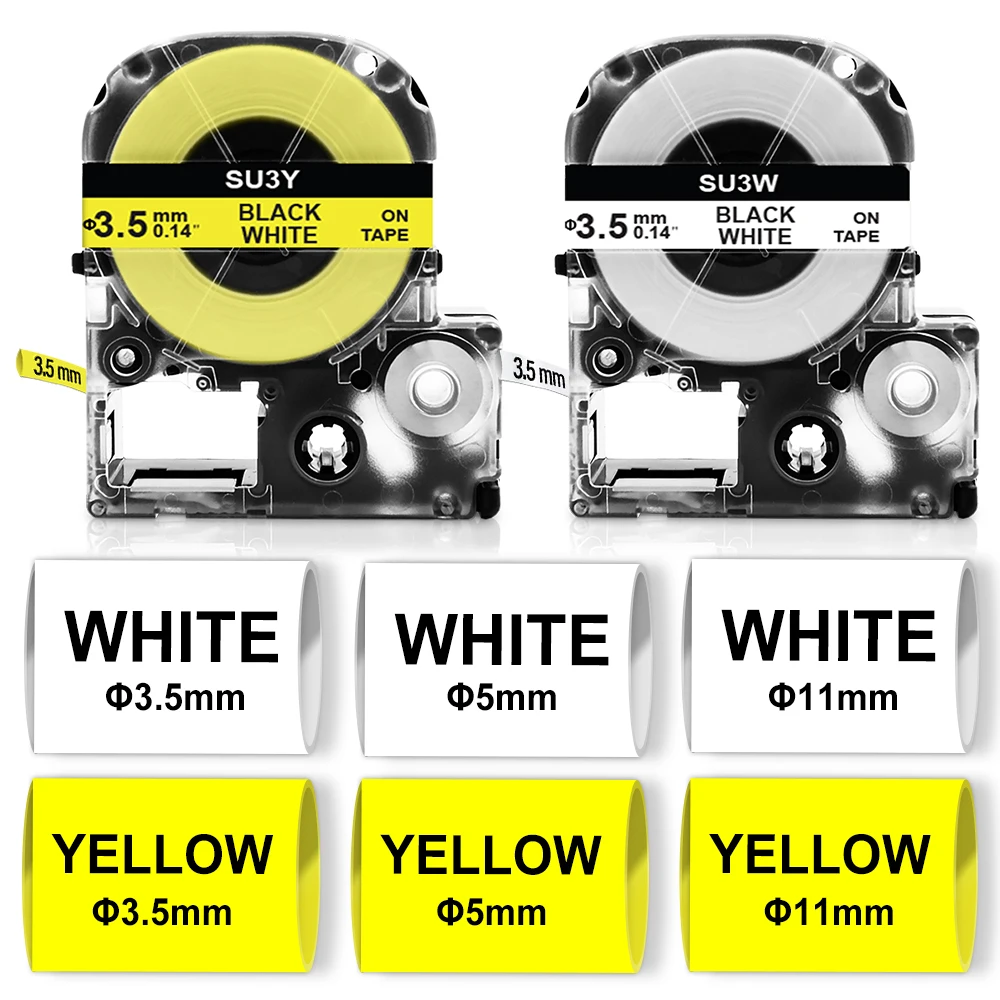 3.5/5/11mm Compatible EPSON SU5S SU5Y SU3W SU3Y SU11S SU11Y Heat Shrink tube LK-4WBA LK-4YBA5 for Epson LW-300 400 Label Maker