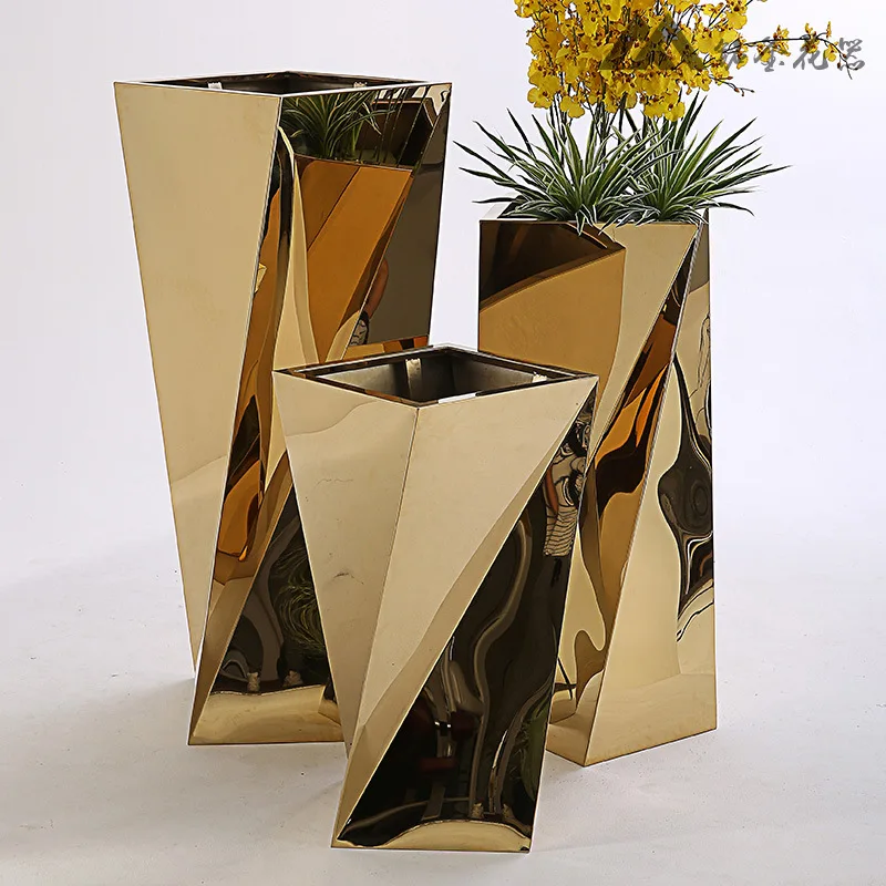 

Golden twist stainless steel flower pot European and American rose gold multilateral