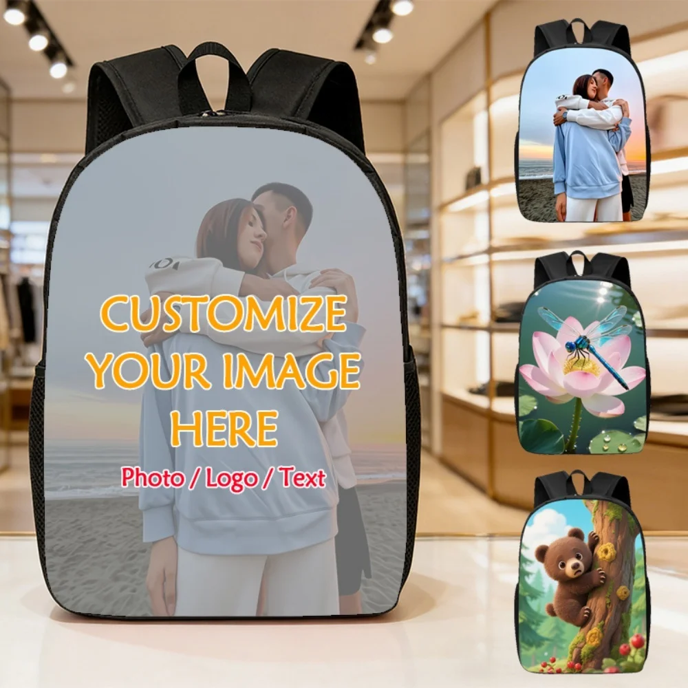 Custom Upload Photo BackpackLightweight 2D Flat Print Laptop Backpack School Book Bag Travel Daypack Gift For Men Women Kids