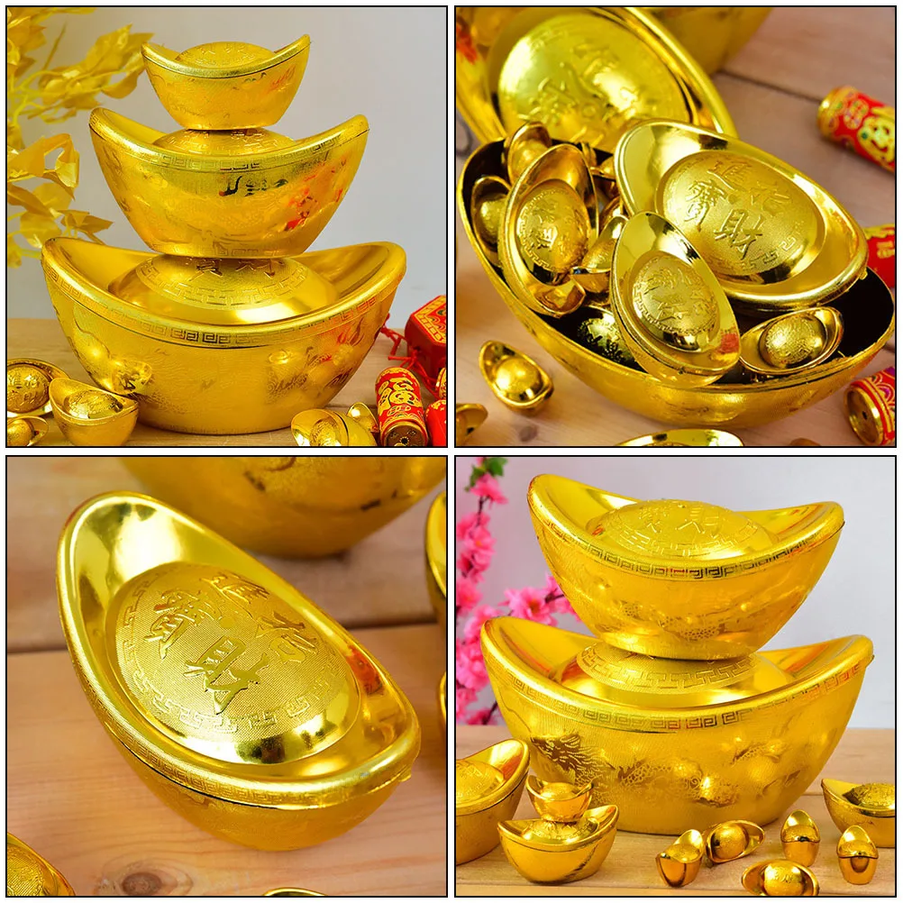 

12Pcs Simulation Gold Ingots Premium Plastic Decor Gold Ingot Ornaments Creative New Year Desktop Decoration Props