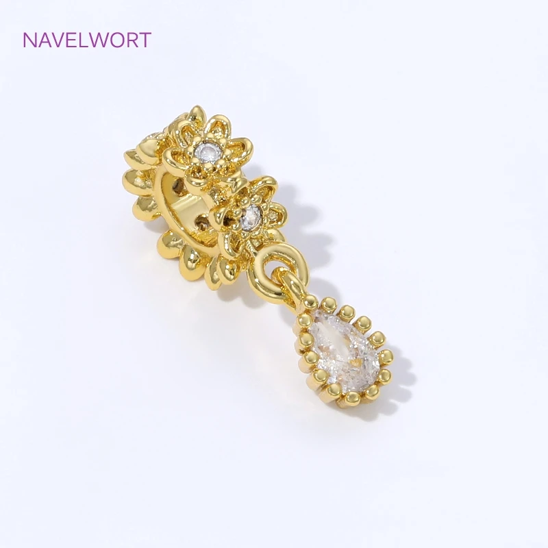 18K Gold Plated Brass Bails Pendants For Necklaces Accessories,Inlaid Zircon Water Drop Charms,DIY Jewelry Making Supplies view 2
