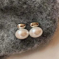 2024 New French Elegant Gold Color Bean Spliced Flat Pearl Earrings for Korean Fashion Jewelry Party Women's Sweet Accessories