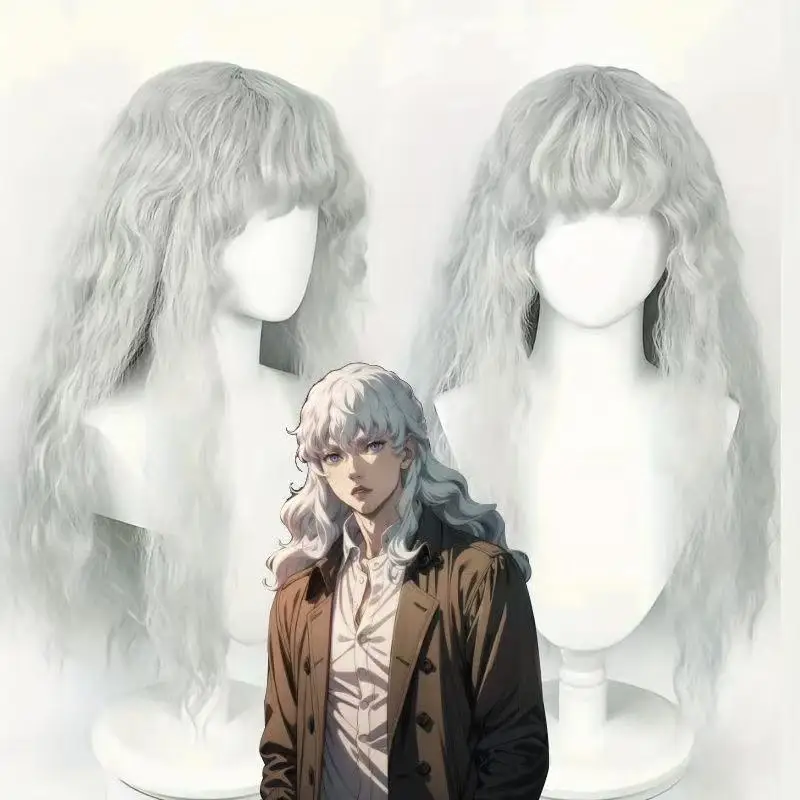 

1, серебристо-белые шерстяные вьющиеся волосы, аниме, косплей, стиль меч, легендарный парик для косплея Griffith