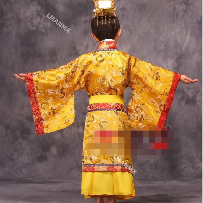 kind chinese traditionele hanfu jurk mannen jongens keizer koning Podium rode Kleding kinderen kostuums tang pak kinderen gewaad + hoed sets