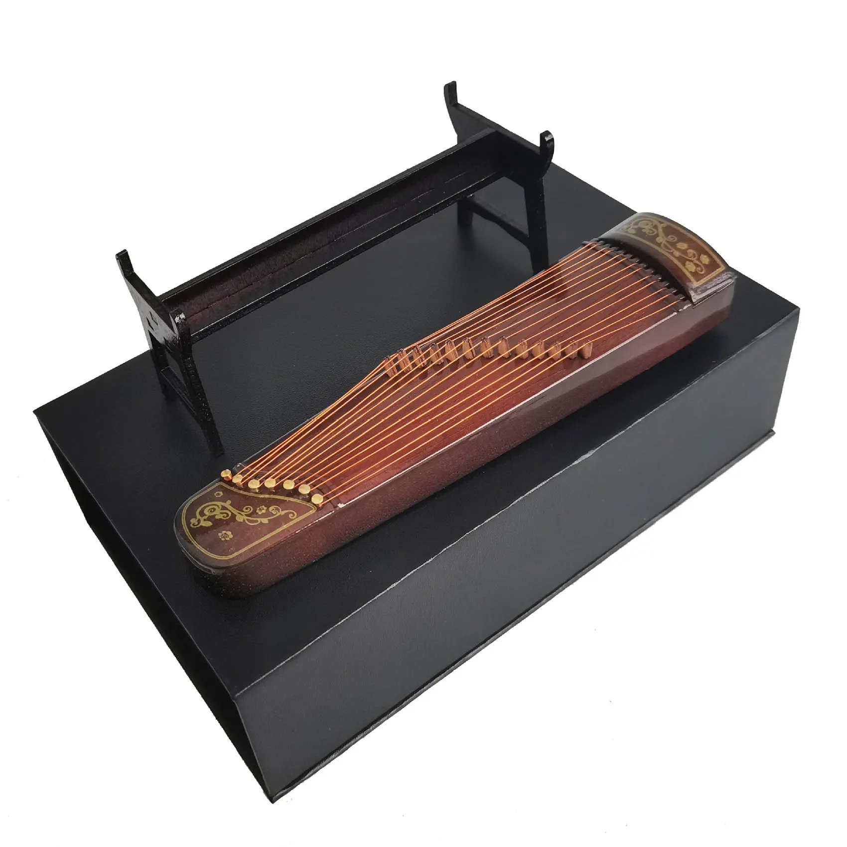 Mini Guzheng Retro Simulation Musical Instrument 1:12 Dollhouse Miniature Ornaments Model Landscaping Decorations Crafts