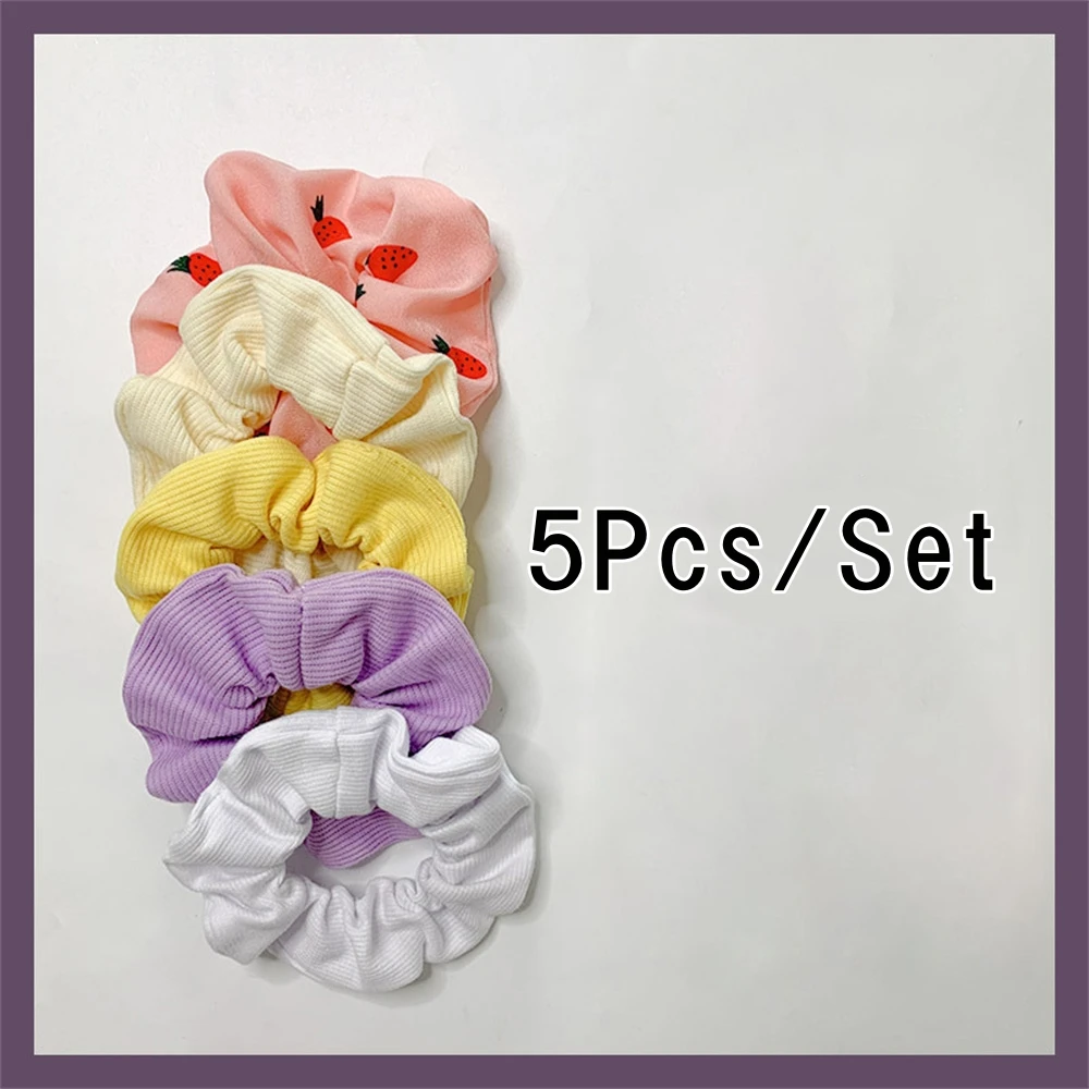 Elastic Hair Scrunchies para mulheres, elástico, rabo de cavalo, corda laços, acessório Headwear, menina, 5 peças por conjunto