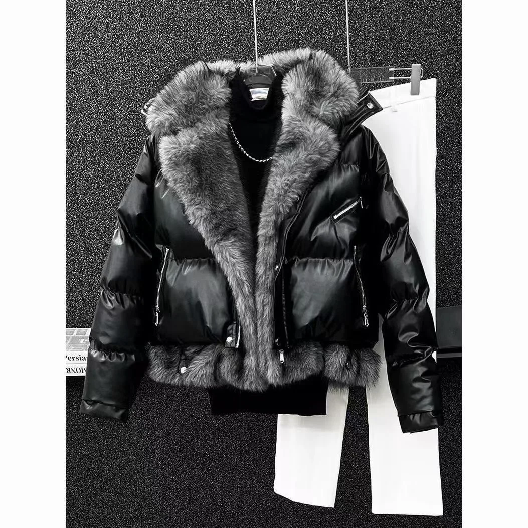 

Модное зимнее кожаное мужское модное пальто с капюшоном, искусственное двухсекционное пальто с тепловым воротником, Thiened из полиэфирного волокна