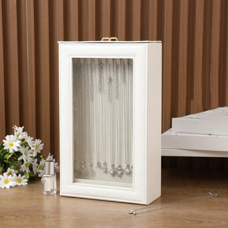 Jewelry Display Box for Necklaces, Double Sided 20-Hook Storage Case with Clear Window for Home Storage Display E0BF