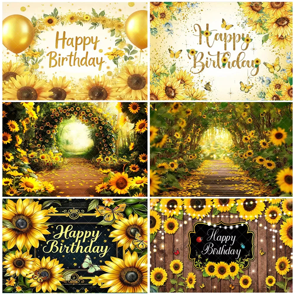 

Rustic Sunflower Theme Backdrop Kid Adult Birthday Party Decorations Flower Butterfly Photo Background Prop Baby Shower Supplies