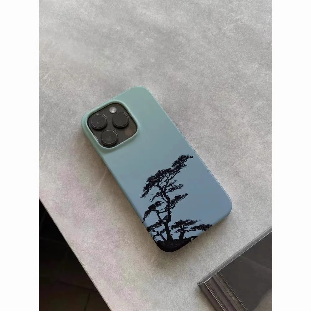 التقليدية الصينية على غرار شجرة الصنوبر الضوء الأزرق خلفية جراب هاتف آيفون 17 16 15 14 11 12 13 برو ماكس الهواء زائد الغطاء الخلفي #4