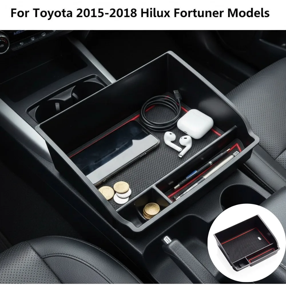 Caixa de Armazenamento para Apoio de Braço Central para Toyota Hilux Fortuner 2015-2018, Bandeja Organizadora para Console Central, Acessórios Internos