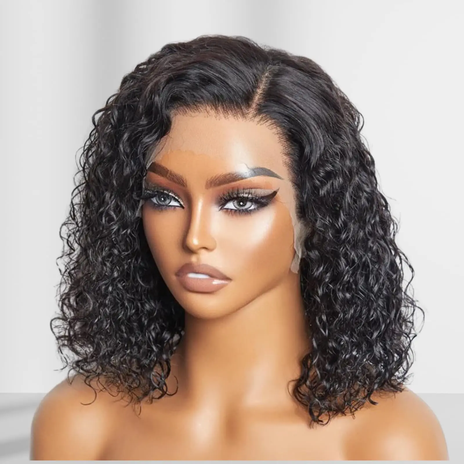 Pampering 250 Density 13x4 HD Transparent Curly Deep Wave Lace Frontal Bob Human Hair Wig Lace Front Wig PrePlucked For  Women