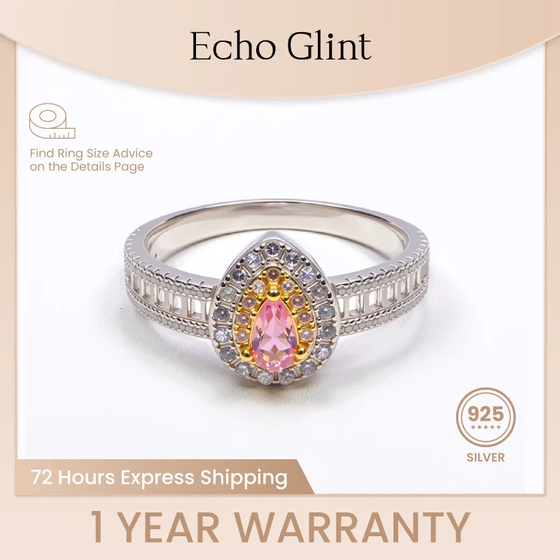 

Echo Glint S925 Sterling Silver Water Drop Ring Pink Zircon Waterdrop Ring Romantic Luxur For Women For Banquet Anniversary