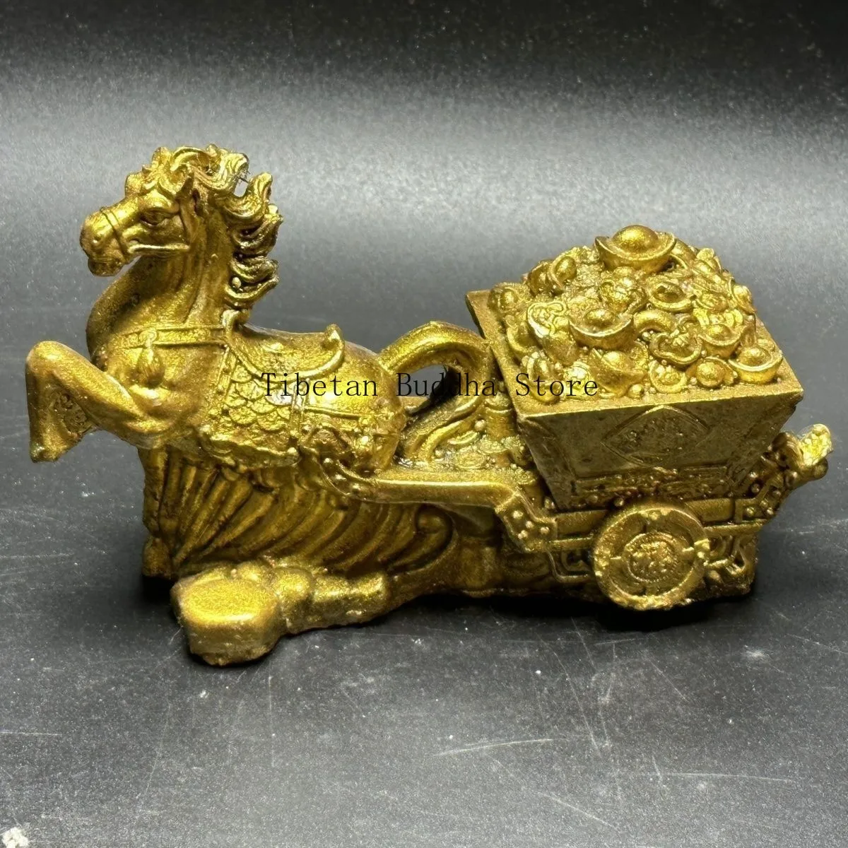 Brass Wealth Decor Office Gift Horse Pulling Treasure Cart Figurine Imitation