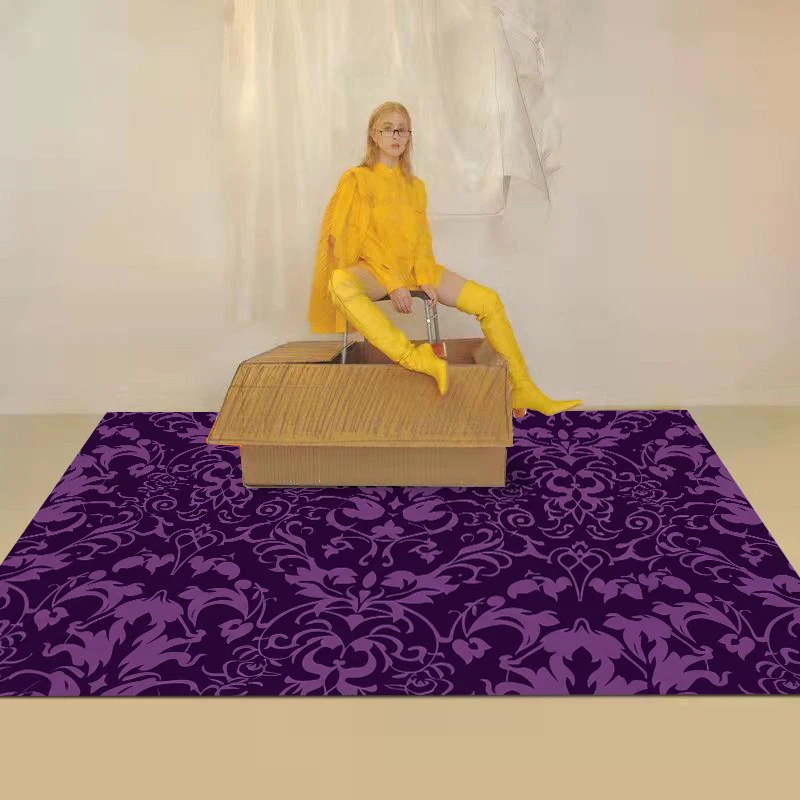 

Purple Floral Damask Rug Elegant Entryway Doormat NonSlip Easy Clean Stylish Decor Carpet for Living Room Bedroom Pet Friendly
