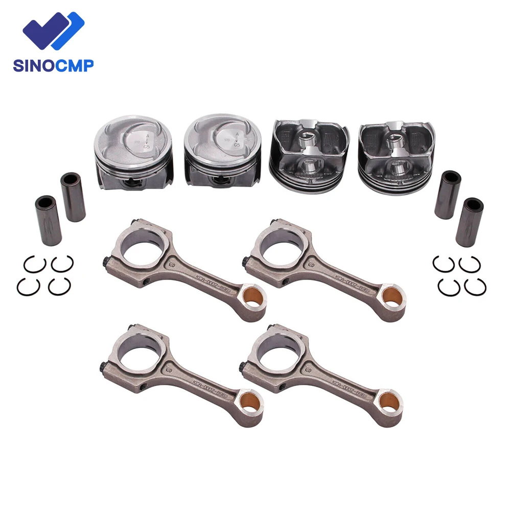 4 Sets 235102G500 23510-2GGA0 23510-2G540 23510-2G520 Connecting Rods Pistons for 11-13 Hyundai Sonata Kia Sorento Optima 2.4L