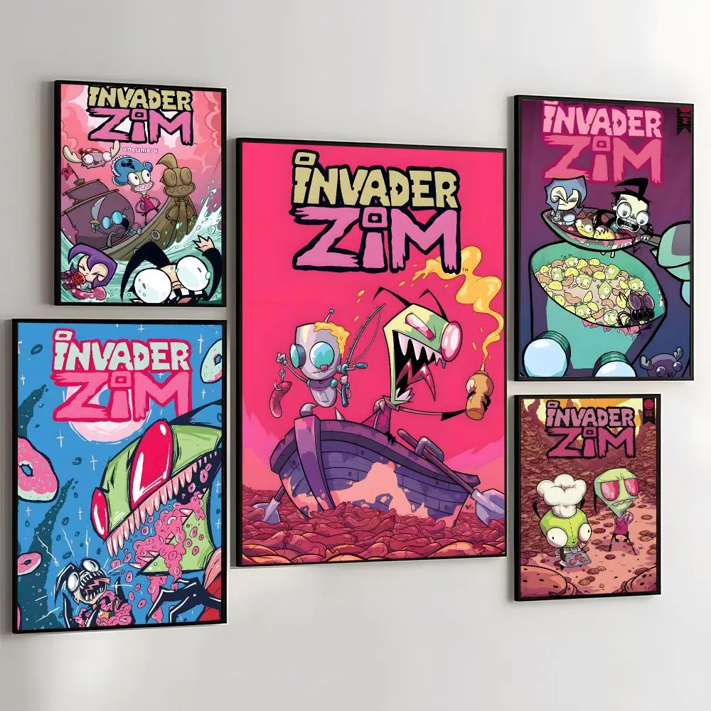 Animation I-Invader Z-ZIM Poster Wall Art Poster Sticker For Living Room Bar Bedroom Home Decoration