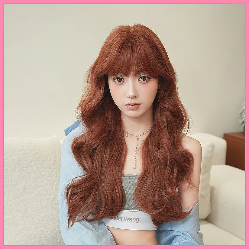 

Длинный волнистый оранжевый парик для женщин, парик из синтетического волокна на всю голову, термостойкий, летняя мода