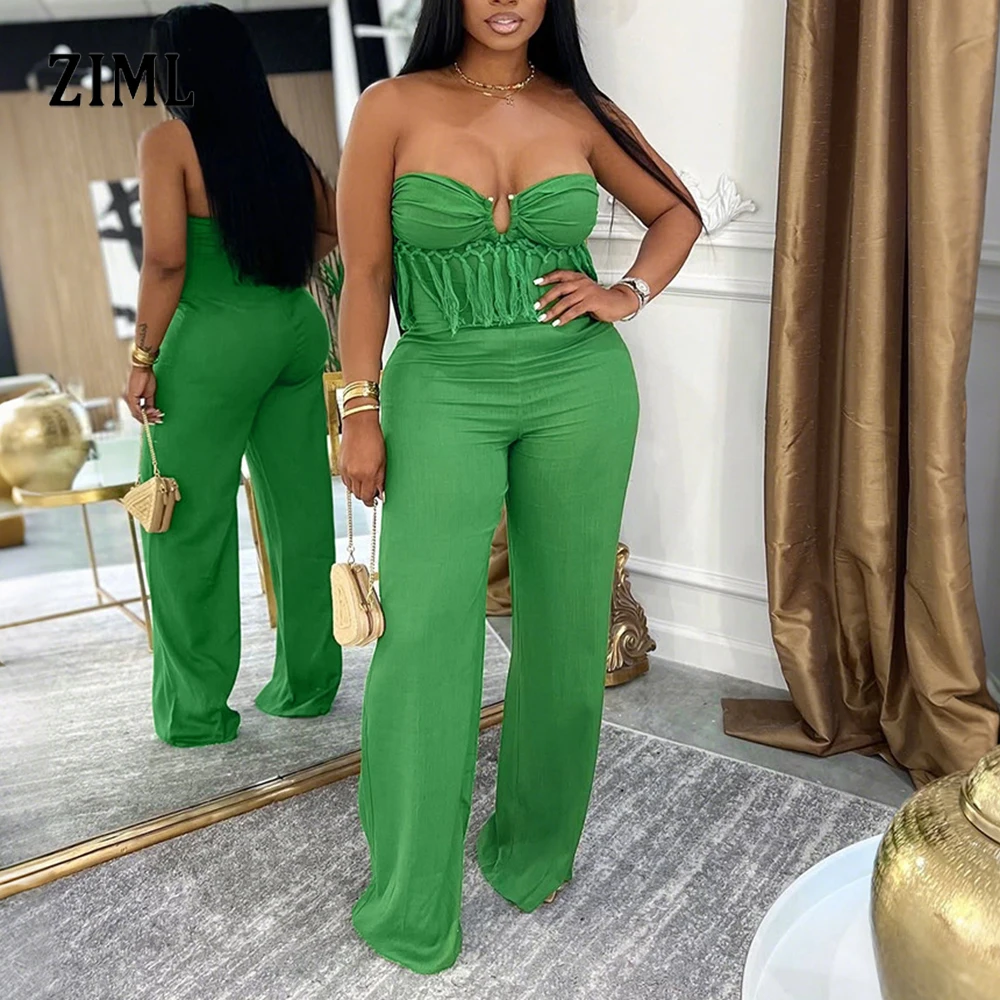 

ZIML Solid Sexy Backless Slimming Jumpsuit for Women Strapless Sleeveless High Waist Temperament Jumpsuit Female Fashion Style