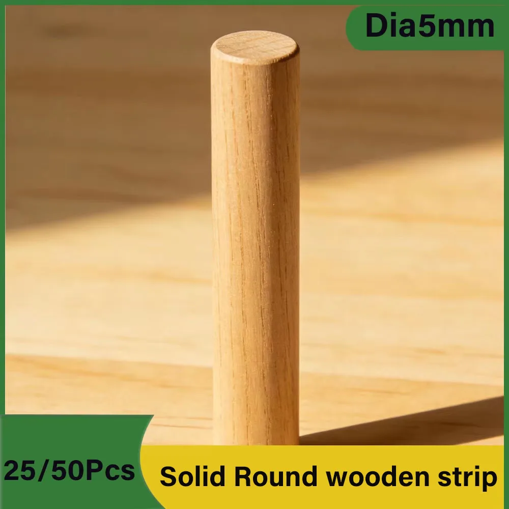 25/50Pcs  Dia5mm Solid Round Wood Length 50mm/100/150/200/250-400mm DIY Construction Material Building Model Fine Wooden Strips