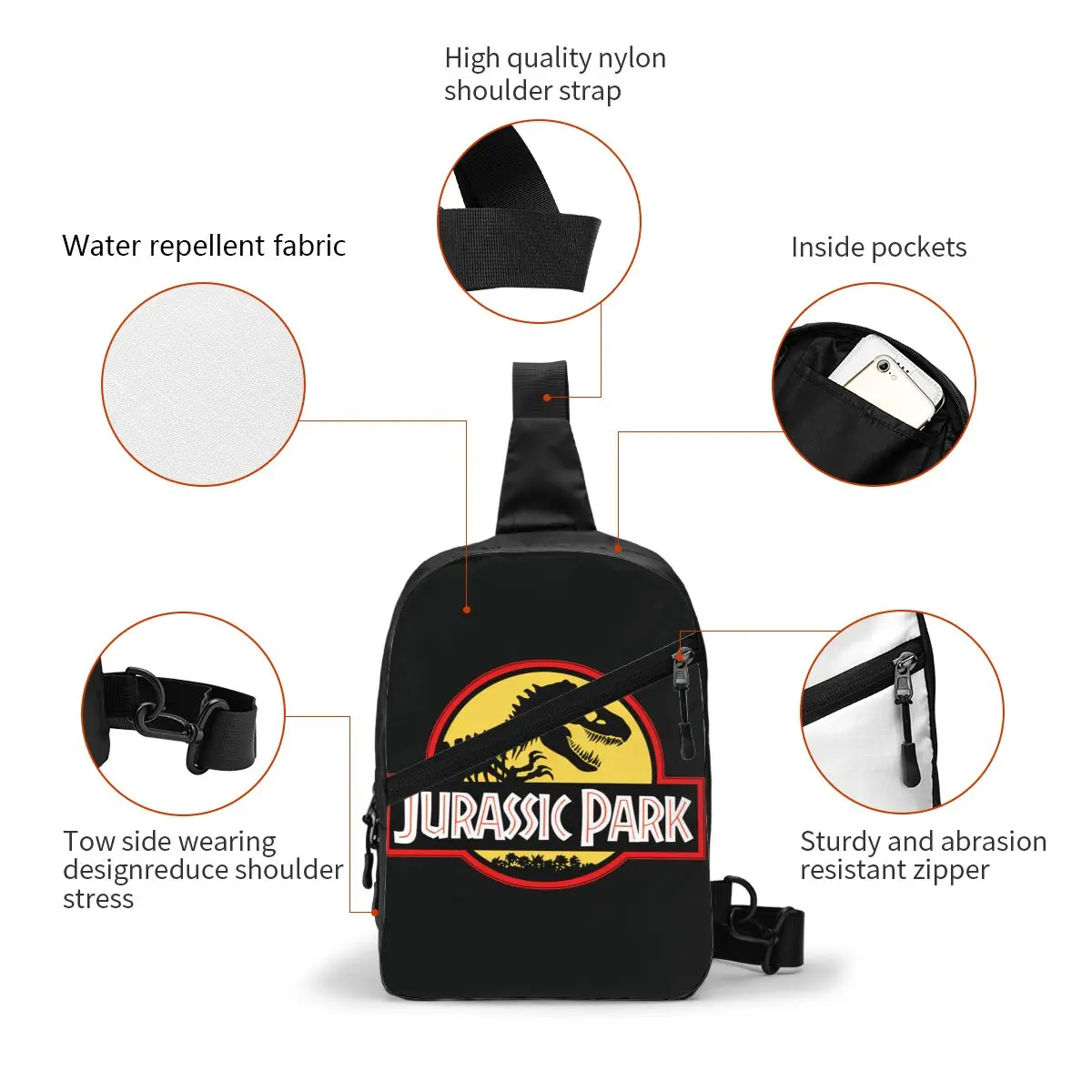 Jurassic Parks Dinosaur Print Sling Chest Bag Custom Crossbody Shoulder Backpack for Men Cycling Camping Daypack