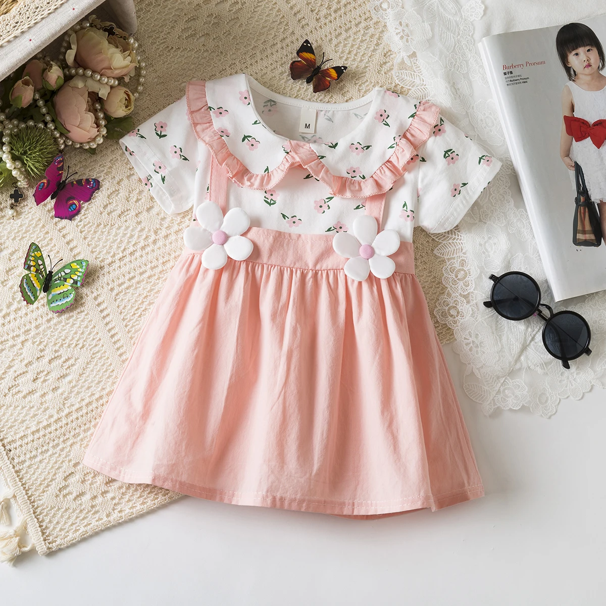 

Baby Girl Dresses Summer Flower Short Sleeve Girls Dresses Cute Lapel Girls Dresses Baby Girl Clothes