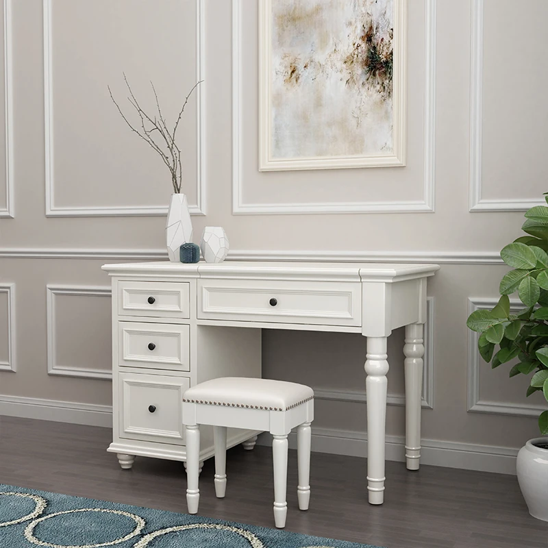 

American solid wood dresser small apartment bedroom flip cover dressing table desk integrated modern simple light luxury white