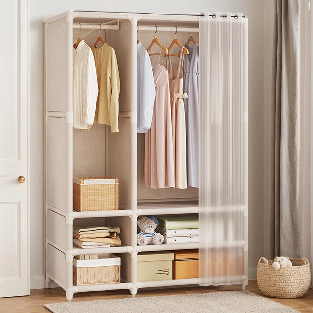 Portable Closet Wardrobe Closet for Hanging Clothes Non-Woven Free Standing Closet Clothes Organizer with 3 Drawer for Bedroom