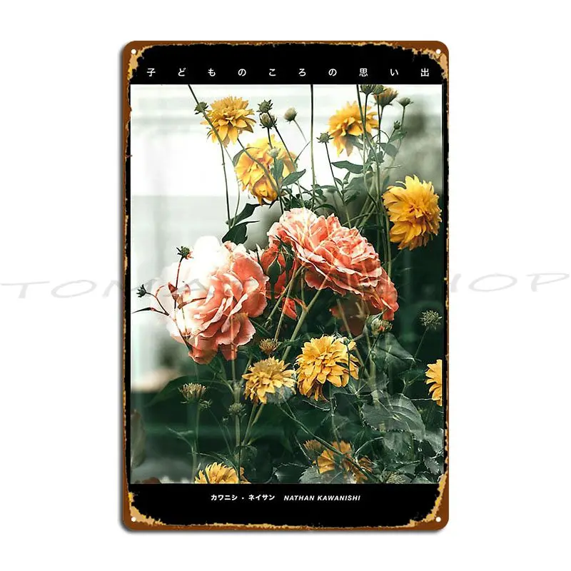 Japanese Floral 90S Lofi Metal Signs Living Room Kitchen Club Wall Decor Print Tin Sign Poster