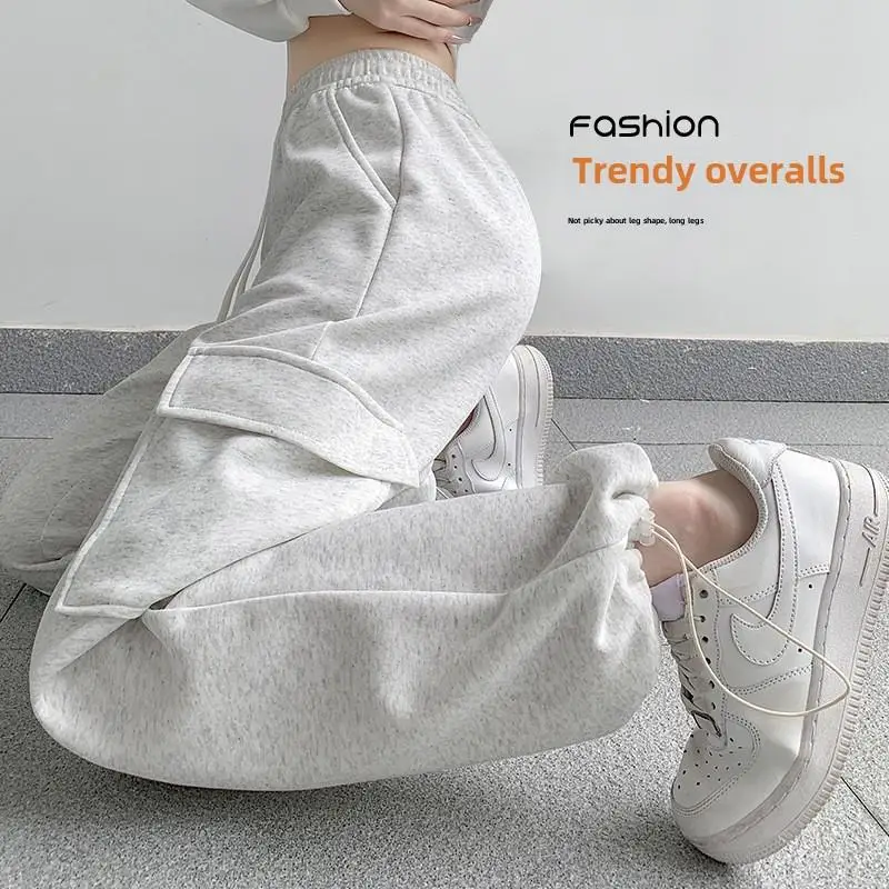 Women Casual Joggers Tech Pants Solid Low Waist Pants Drawstring Wide Leg Baggy Trousers Y2k Streetwear Oversize Sweatpants