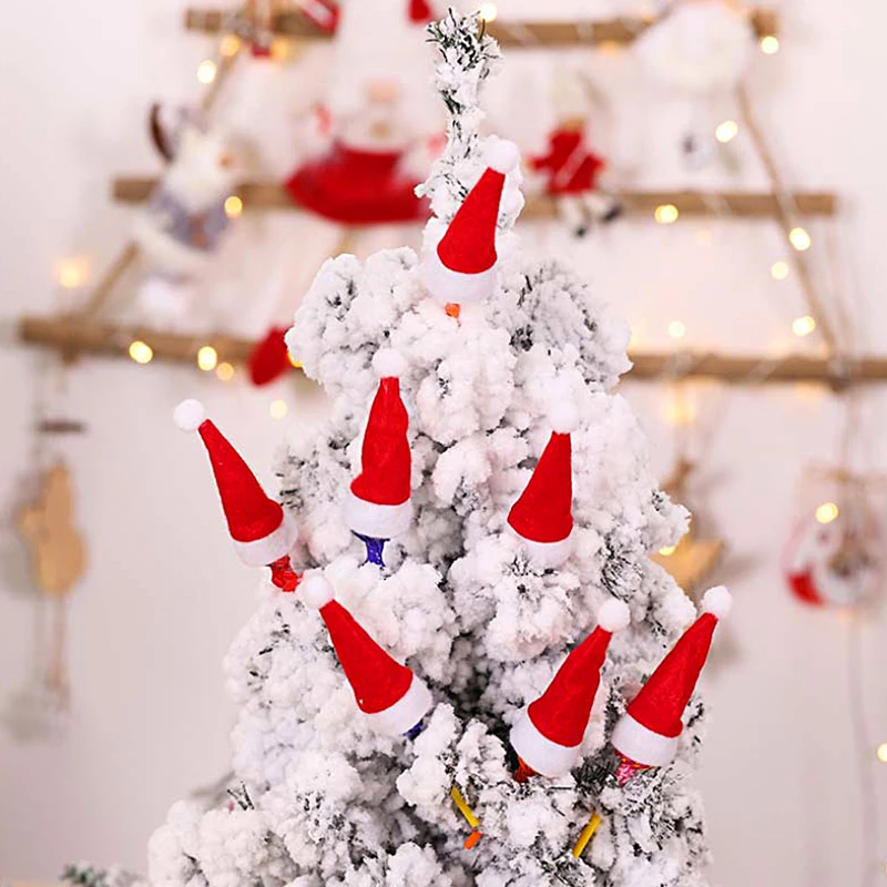 40pcs Mini Santa Hats Lollipops Christmas Decorations DIY Holiday Packaging Accessories Candy Santa Claus Caps Party Decoration