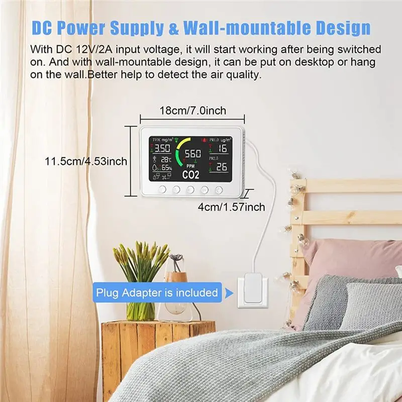 MLGB-Tuya Wifi Co2 الاستشعار 6 في 1 الذكية جودة الهواء الاستشعار كاشف درجة الحرارة والرطوبة شاشة ملونة عرض سهلة التركيب الولايات المتحدة Plu #6