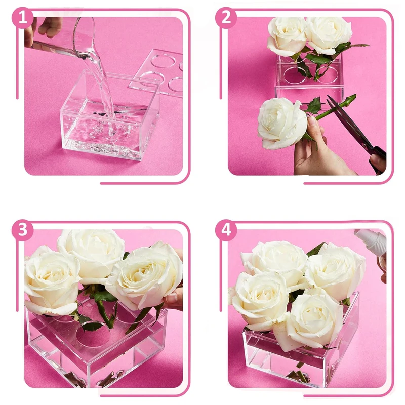 Rectangular Floral Centerpiece For Dining Table Home Wedding Modern Acrylic Flower Box Decorative Clear Low Floral Vases