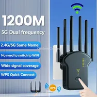 1200Mbps WiFi Repeater Wireless WiFi Signal Repeater Extender High Gain 6 Antenna Dual-Band 2.4G 5G Network Amplifier WPS Router