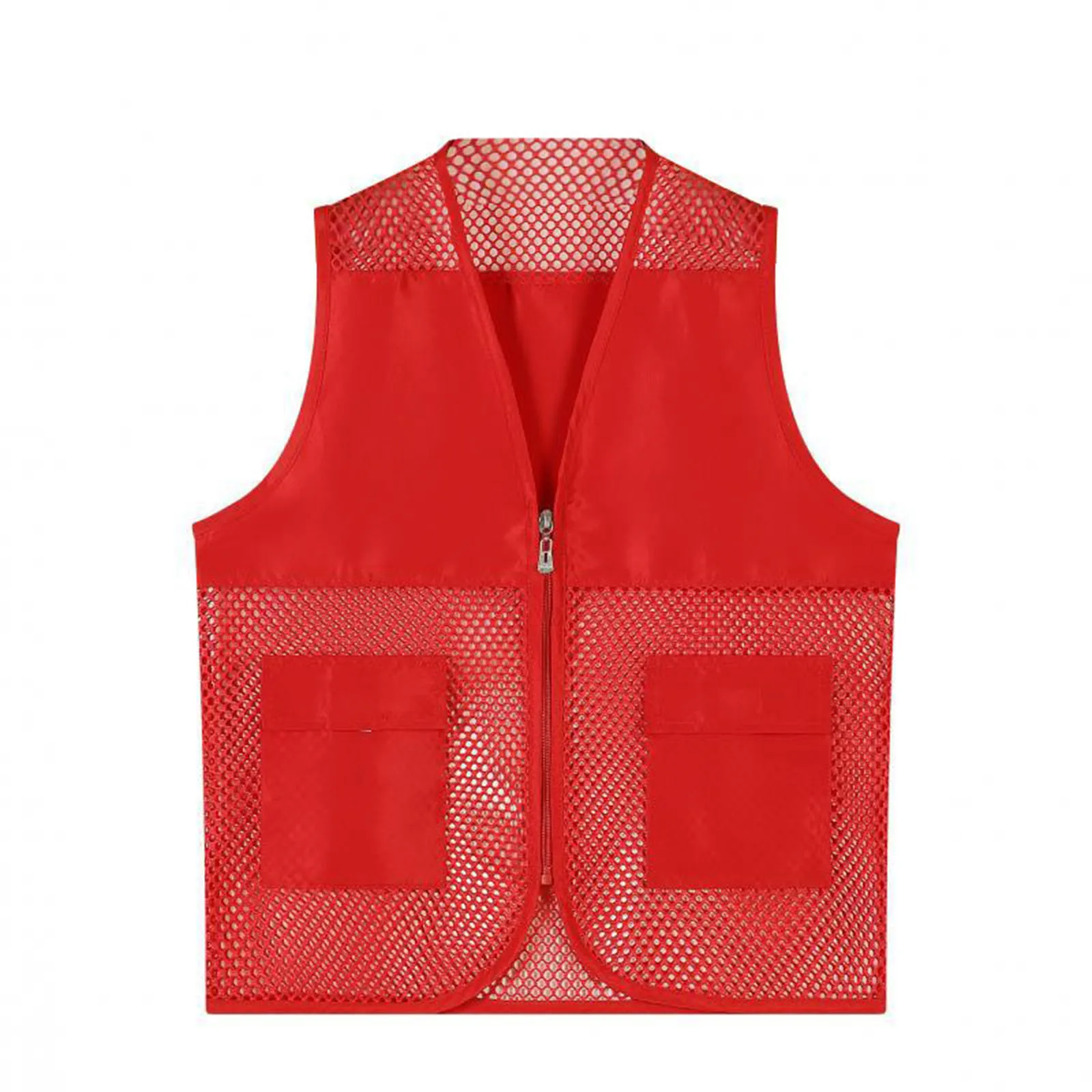 

Kids Girls Boys Volunteer Vest Hollow Out Mesh Waistcoat Solid Color Zipper Sleeveless Tops for School Camp Activities Uniform