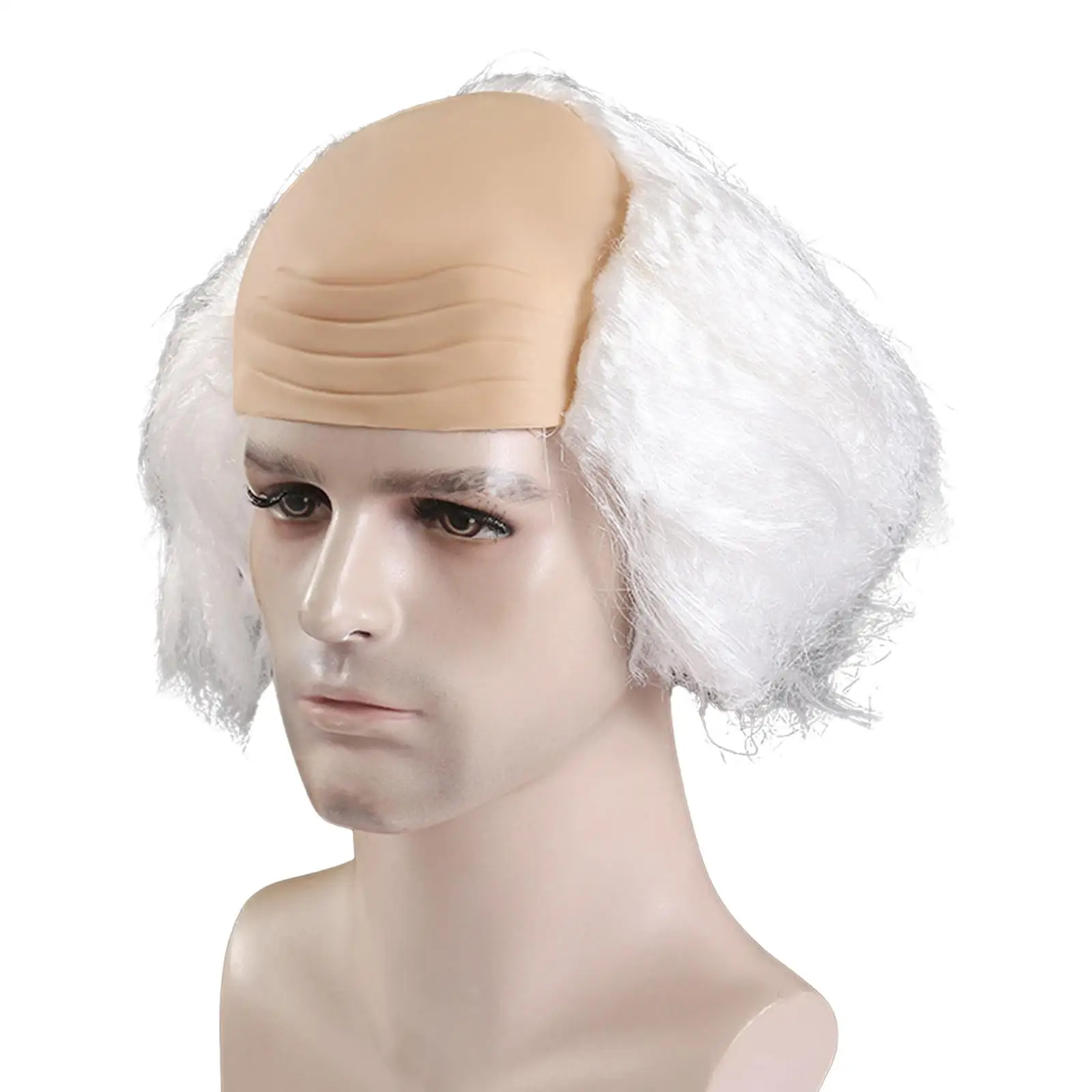 Bald Wig Balding Crazy Scientists Wig Head 58cm~60cm, Halloween Cosplay Costume Party Wig for Weddings, Concerts Props