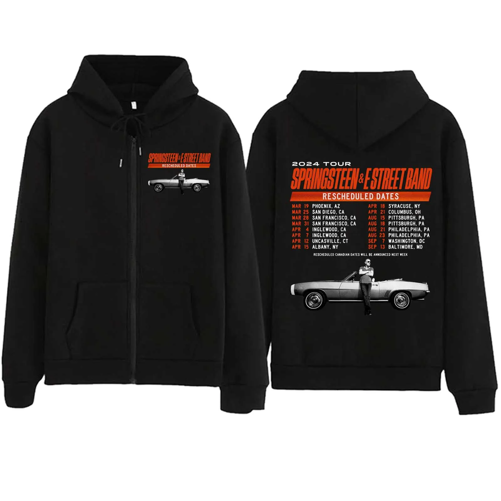 Bruce Springsteen and E Street 2024 Tour Zipper Hoodie Harajuku Pullover Tops Sweatshirt Streetwear Fans Gift Unisex