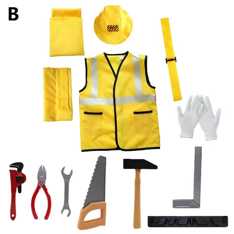 Kids Role-playing Costumes Construction Worker Cosplay Costumes Kit Children's Role Play Career Costumes Heavy Worker Dress Up