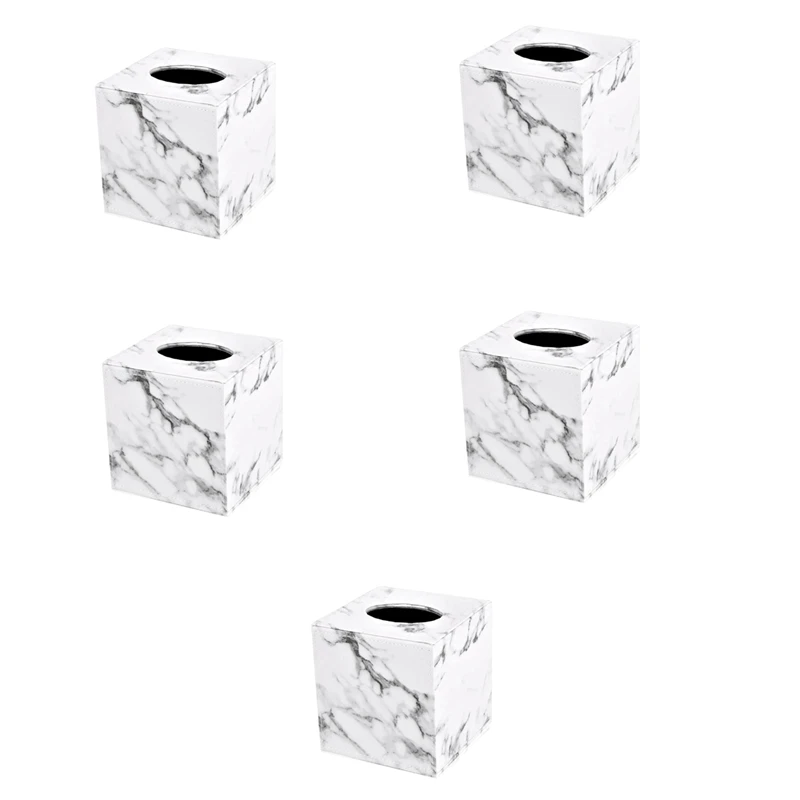 

5X Marble Square Square Tissue Box PU Leather Roll Paper Holder Toilet Paper Box Napkin Paper Box Cover Locker Towel Box