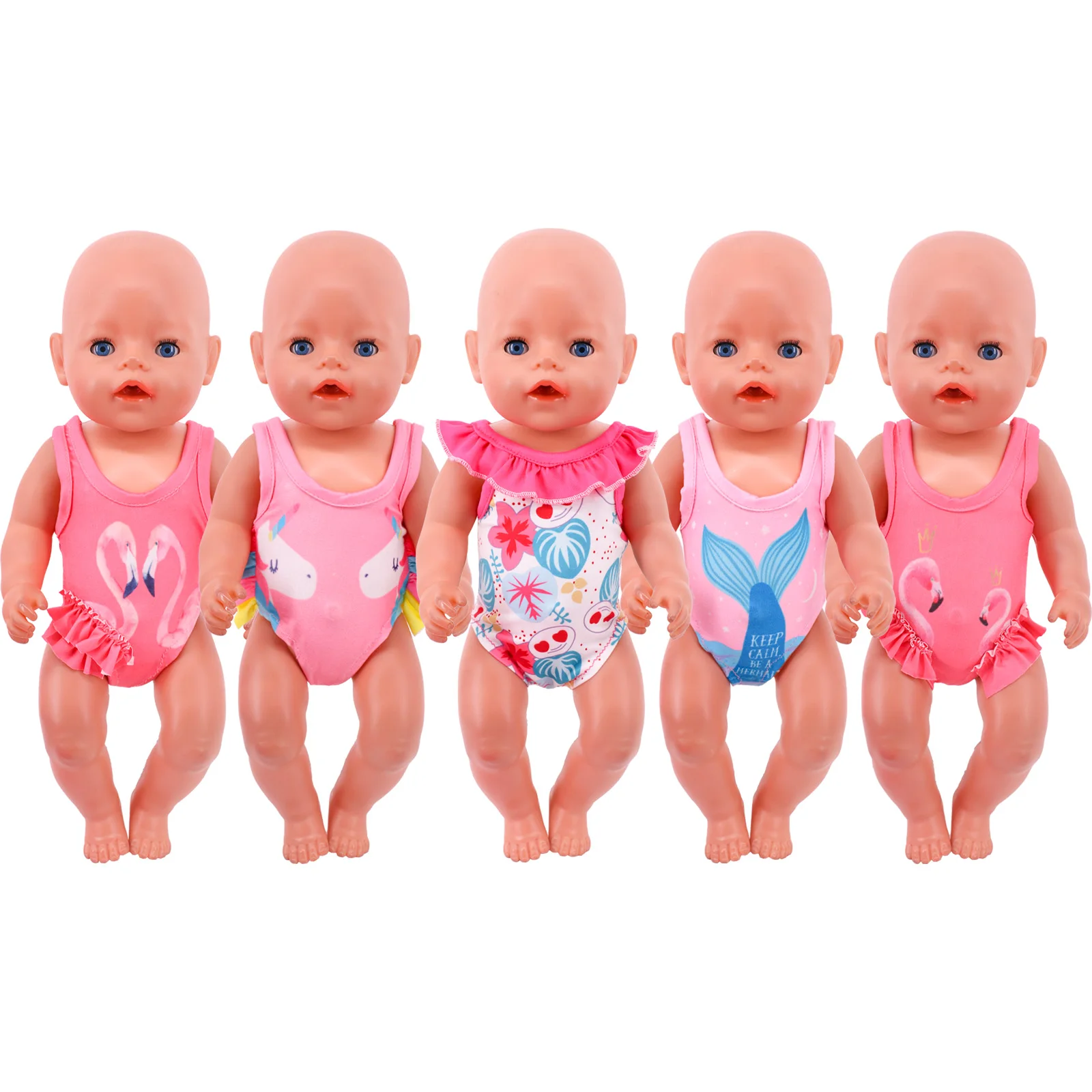 Flamingo Print Sling Swimsuit for 18 Inch American Girl Doll and 43cm Reborn Newborn Doll Clothes Accessories Our Generation