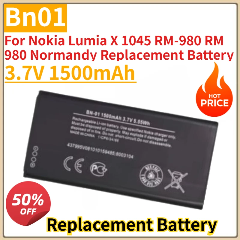 High Quality New Bn01 Mobile Phone Battery 3.7V 1500mAh For Nokia Lumia X 1045 RM-980 RM 980 Normandy Replacement Battery